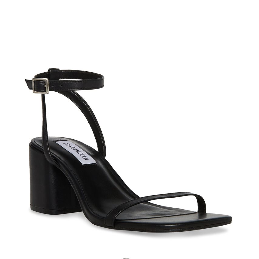 Steve Madden Audrina Lær Sandaler med Hæl Dame Svarte | YVIGK3429