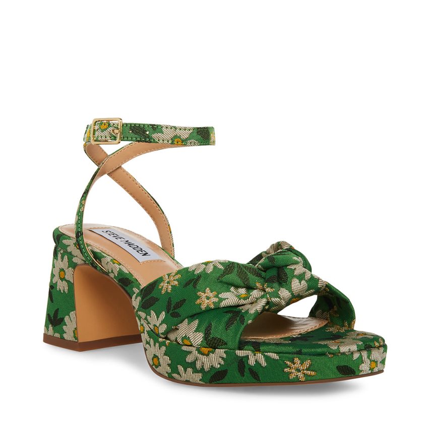 Steve Madden Bettina Floral Sandaler med Hæl Dame Grønn | KWFJA2106