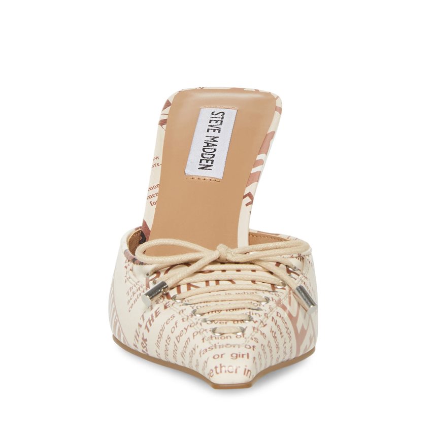 Steve Madden Brianne Newspaper Print Mules Sko Dame Hvite | VPYRO2978