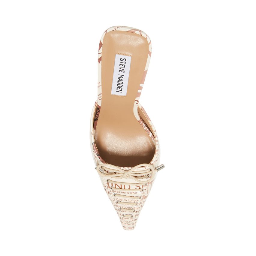 Steve Madden Brianne Newspaper Print Mules Sko Dame Hvite | VPYRO2978