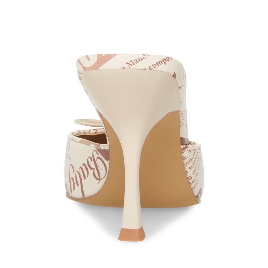Steve Madden Brianne Newspaper Print Mules Sko Dame Hvite | VPYRO2978