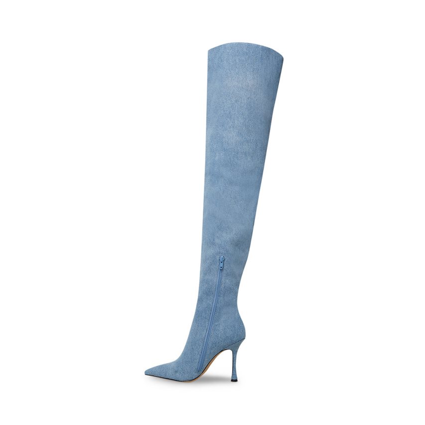 Steve Madden Brittany Denim Fabric Knehøye Støvletter Dame Blå | UHZSG6751