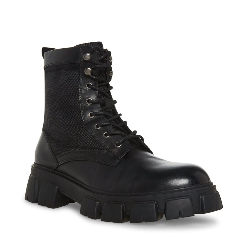 Steve Madden Cortina Lær Platform Sko Herre Svarte | TABNS9468