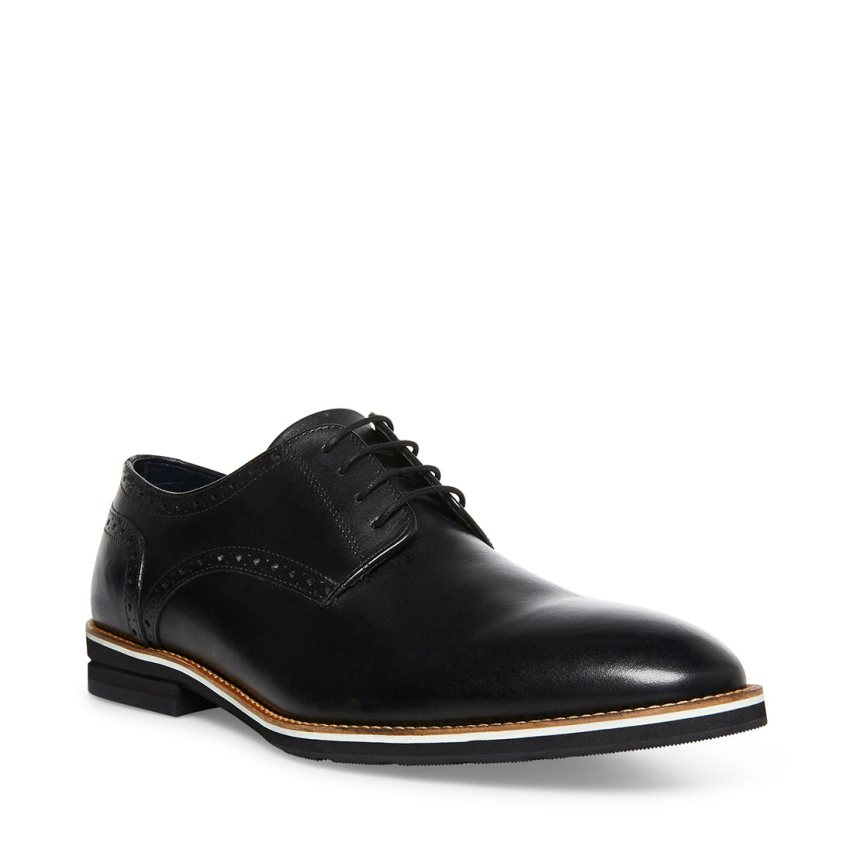 Steve Madden Derbyy Lær Derby Sko Herre Svarte | GDQAK2314