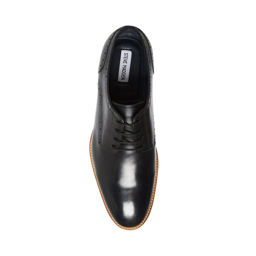 Steve Madden Derbyy Lær Derby Sko Herre Svarte | GDQAK2314