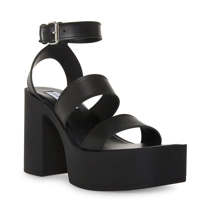Steve Madden Dora Lær Sandaler med Hæl Dame Svarte | NLCGV2578