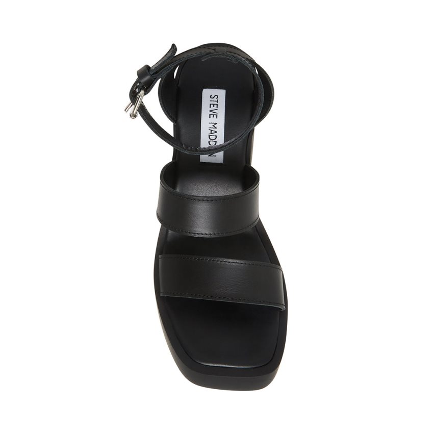 Steve Madden Dora Lær Sandaler med Hæl Dame Svarte | NLCGV2578