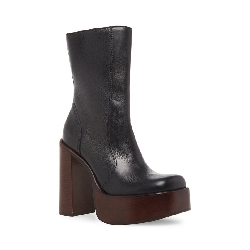 Steve Madden Dwane Lær Ankelstøvletter Dame Svarte | ZAFKQ9246