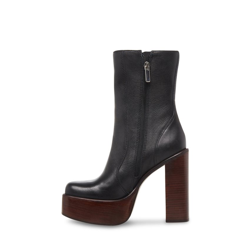 Steve Madden Dwane Lær Ankelstøvletter Dame Svarte | ZAFKQ9246