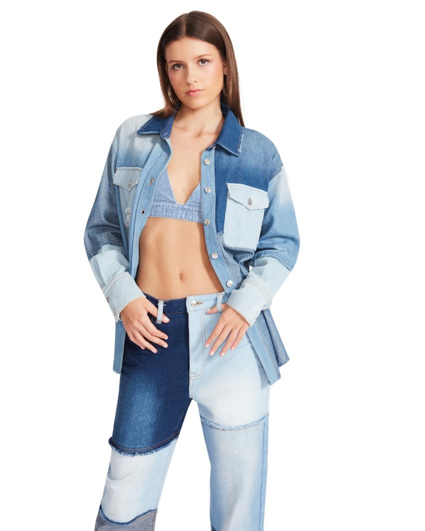Steve Madden Kylie Shacket Denim Fabric Skjorte Dame Blå | UEYSD0239
