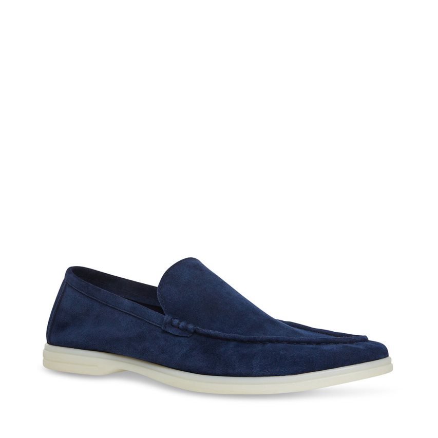 Steve Madden Larken Semsket Skinn Loafers Herre Blå | XOZGU0718
