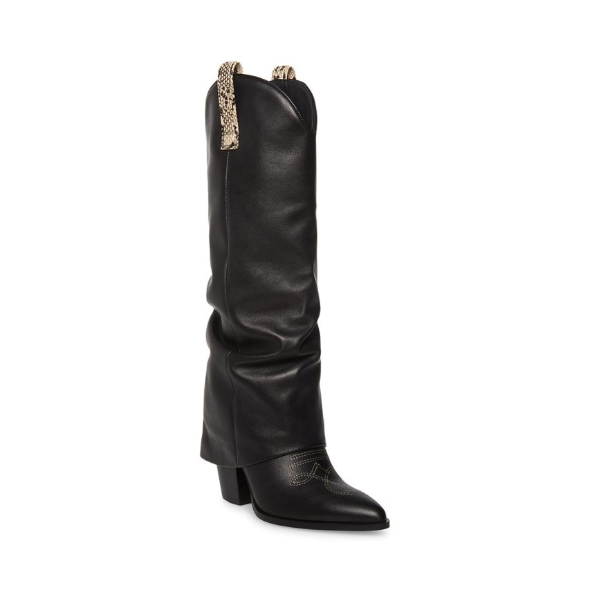 Steve Madden Lassy Lær Knehøye Støvletter Dame Svarte | NXAPI2758