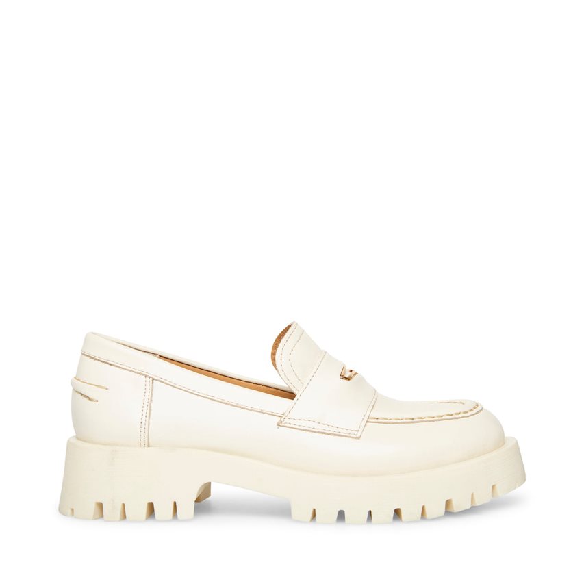 Steve Madden Lawrence Lær Loafers Dame Hvite | SCNOE9034