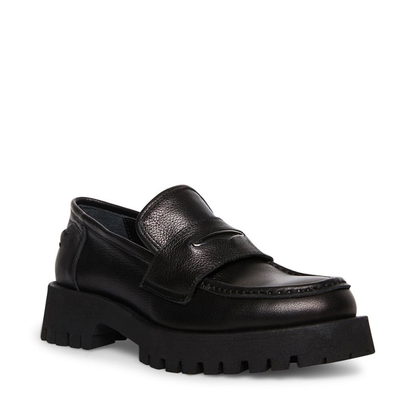 Steve Madden Lawrence Lær Loafers Dame Svarte | HEBPY5826