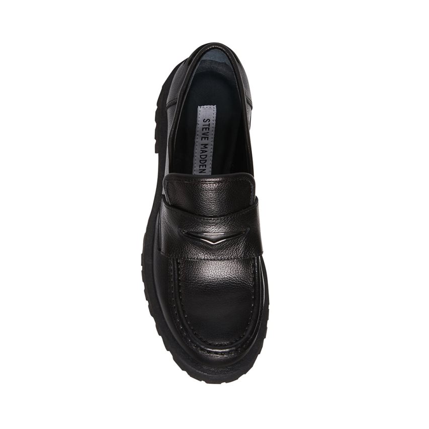Steve Madden Lawrence Lær Loafers Dame Svarte | HEBPY5826