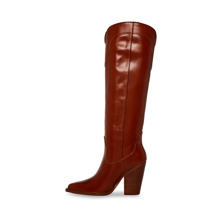 Steve Madden Lenore Lær Knehøye Støvletter Dame Mørke Brune | MRAVU1524