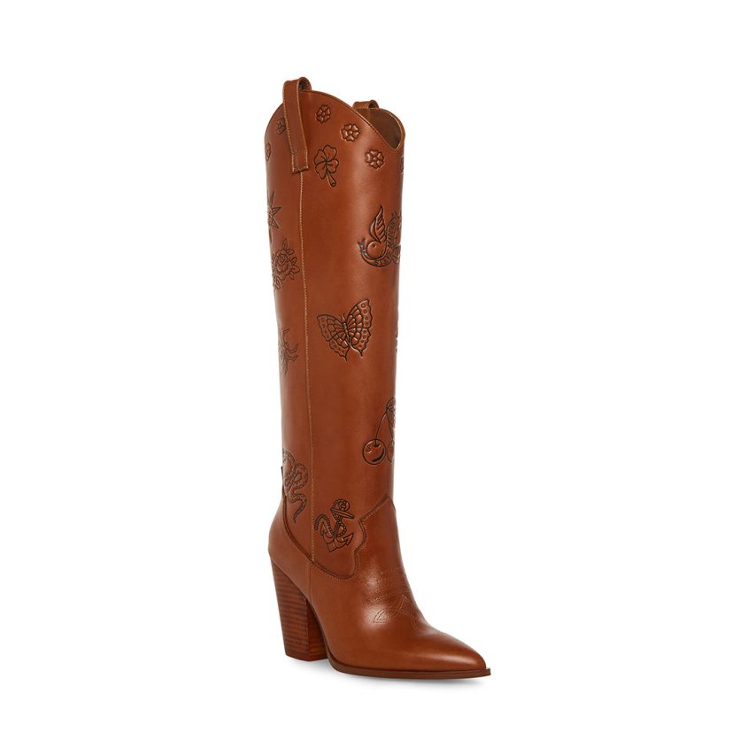 Steve Madden Lousiana Lær Knehøye Støvletter Dame Mørke Brune | FICYB9354