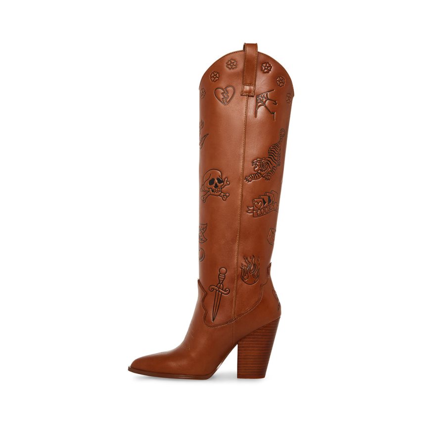 Steve Madden Lousiana Lær Knehøye Støvletter Dame Mørke Brune | FICYB9354
