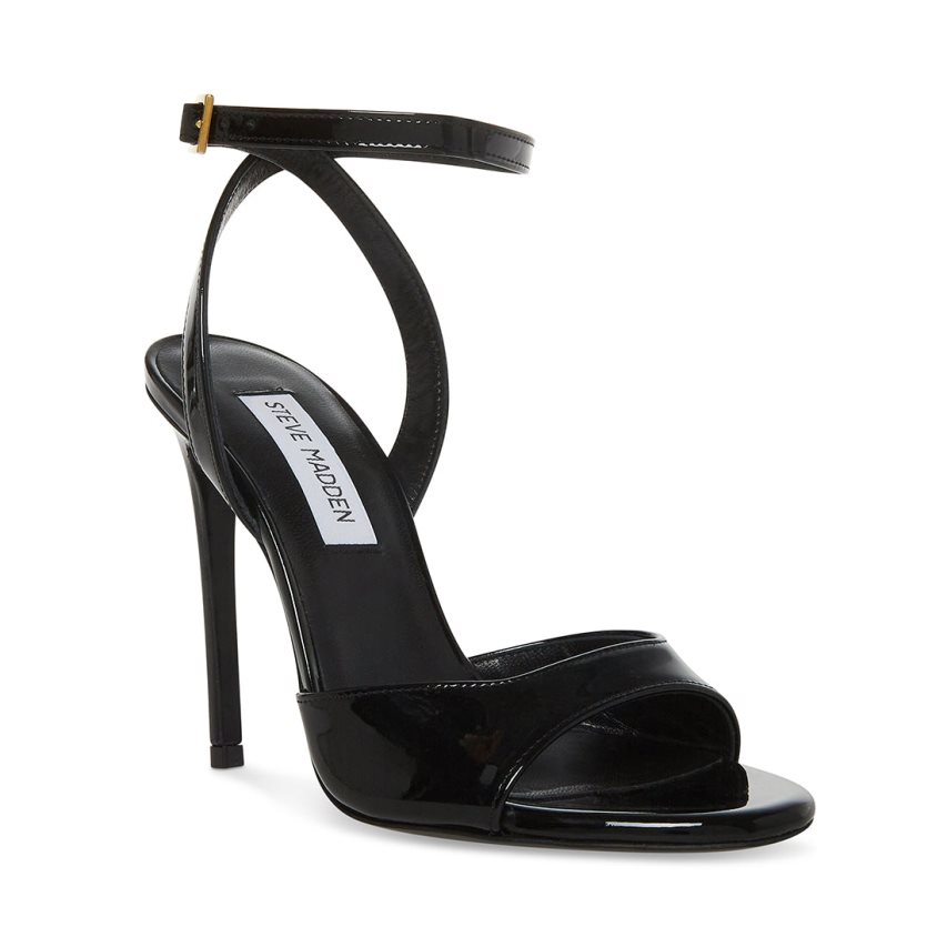 Steve Madden Naryssa Patent Sandaler med Hæl Dame Svarte | YQWIN3418