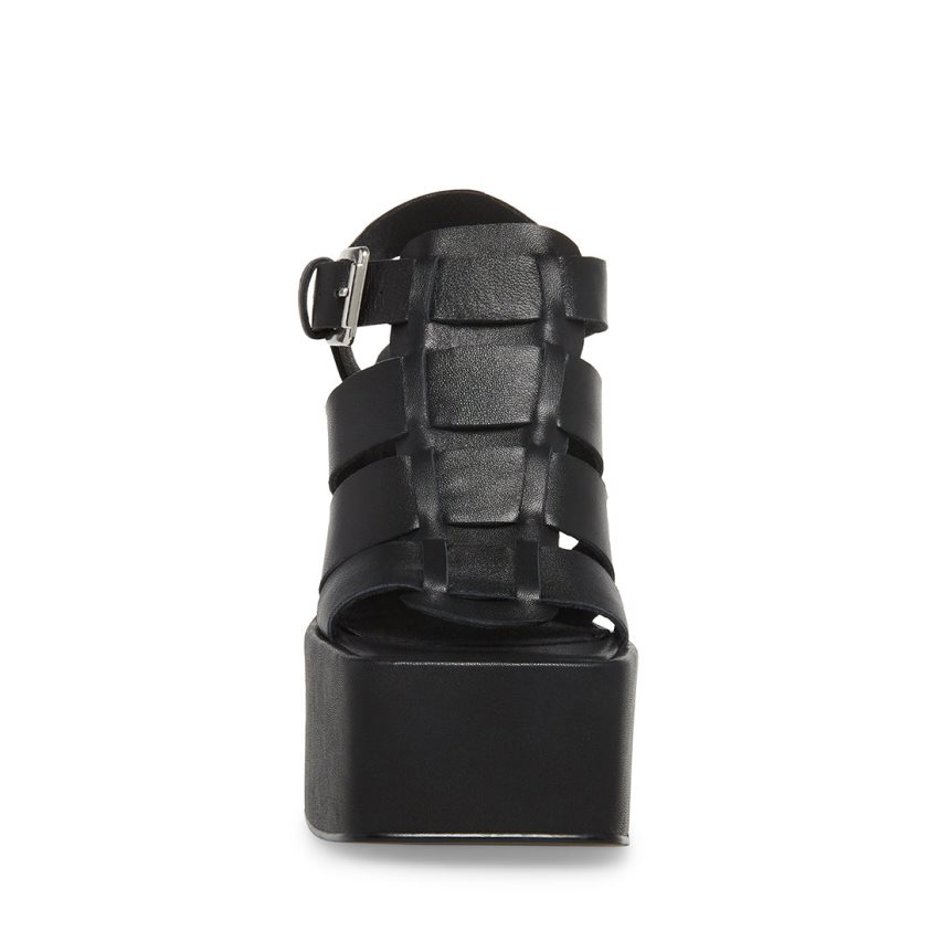 Steve Madden Tranquil Lær Platåsandaler Dame Svarte | JIEXF7219
