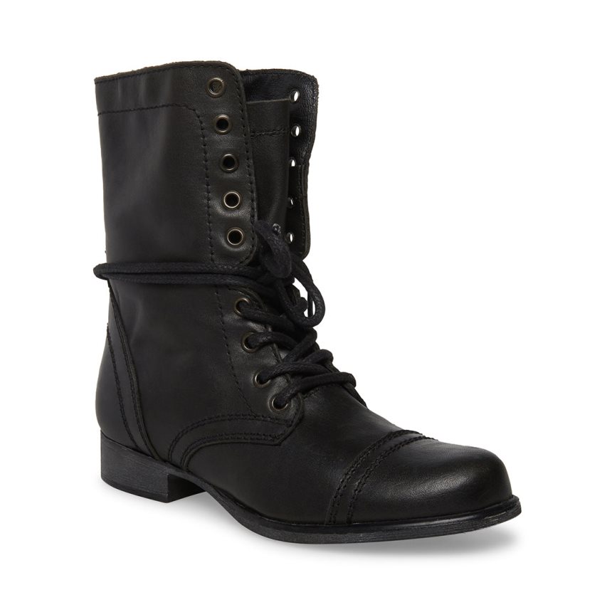 Steve Madden Troopa Lær Ankelstøvletter Dame Svarte | OGXCJ1427