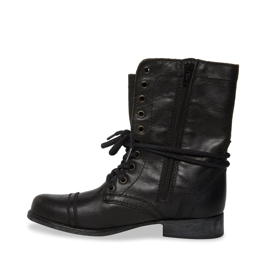 Steve Madden Troopa Lær Ankelstøvletter Dame Svarte | OGXCJ1427