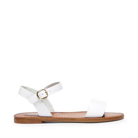 Steve Madden Donddi Lær Flate Sandaler Dame Hvite | OQPHB8305