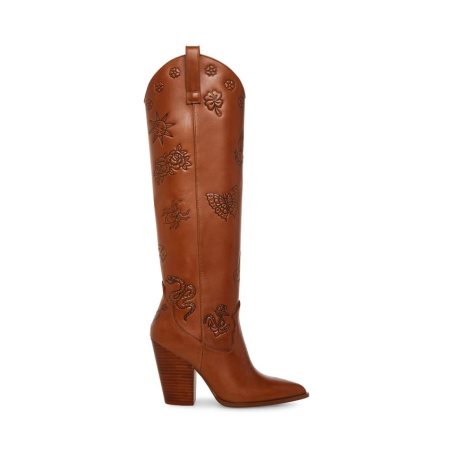 Steve Madden Lousiana Lær Knehøye Støvletter Dame Mørke Brune | FICYB9354